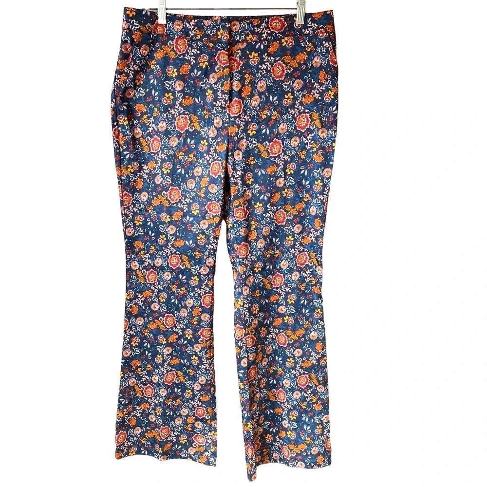 Label Be Boho Floral Print Flare Leg Dress Pants Women Size 10 NWOT Pockets
